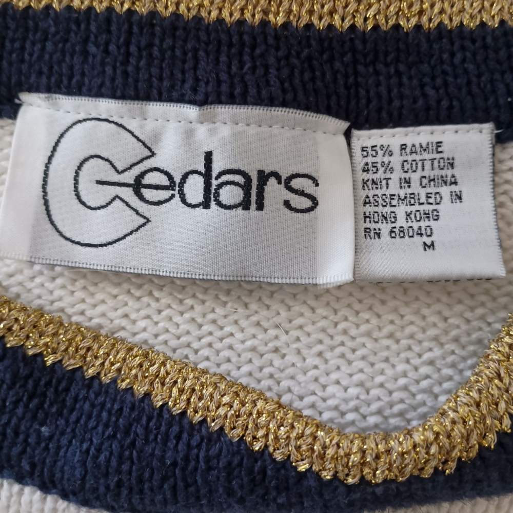 Vtg Cedars Nautical Sweater M Oversized Coastal Ramie Preppy Yacht Club Chunky - Picture 11 of 16